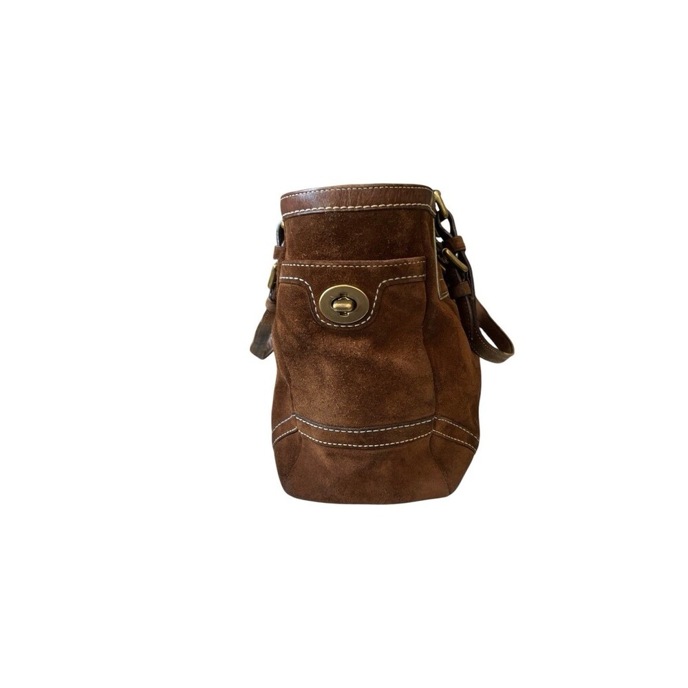 Coach Vintage Hampton Gallery Brown Suede Purse Shoulder Bag Tote 8B03 READ - Picture 3 of 16